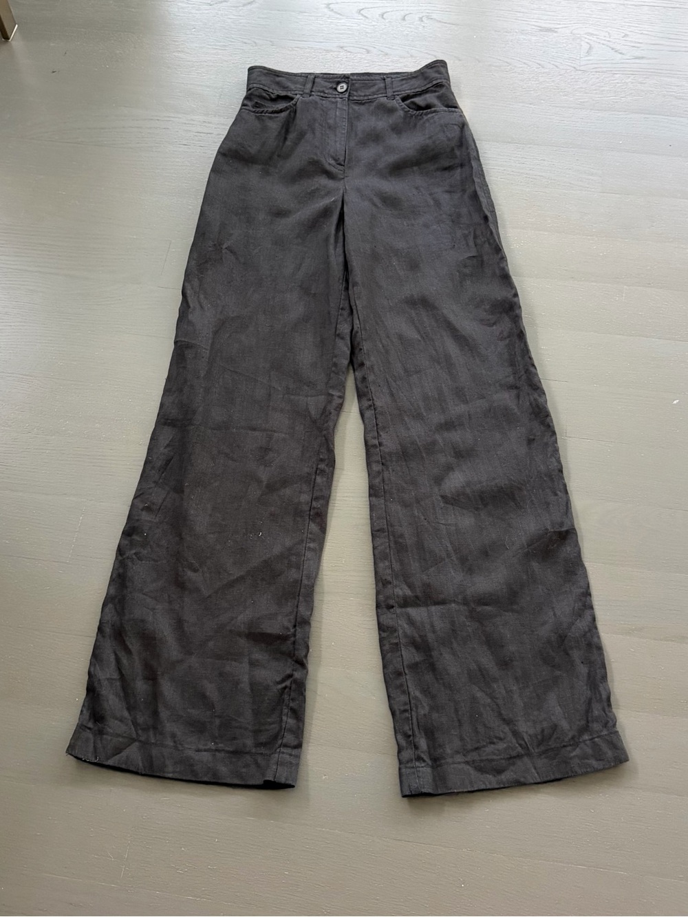 Zara Black Wide-Leg Linen-Blend Pants XS